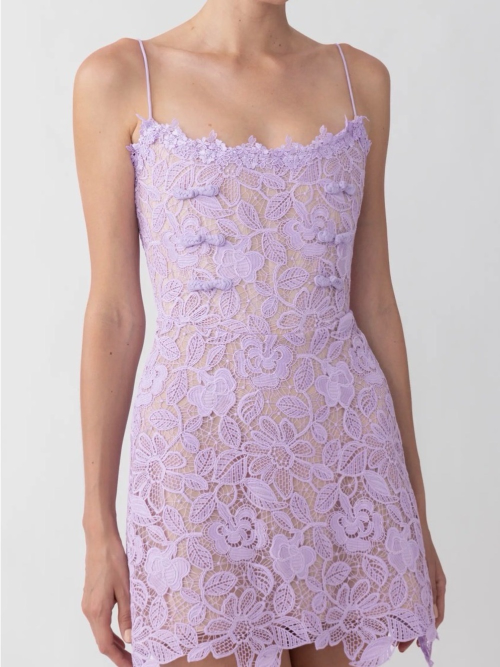 Lilac Lace Floral Slip Dress with Spaghetti Straps